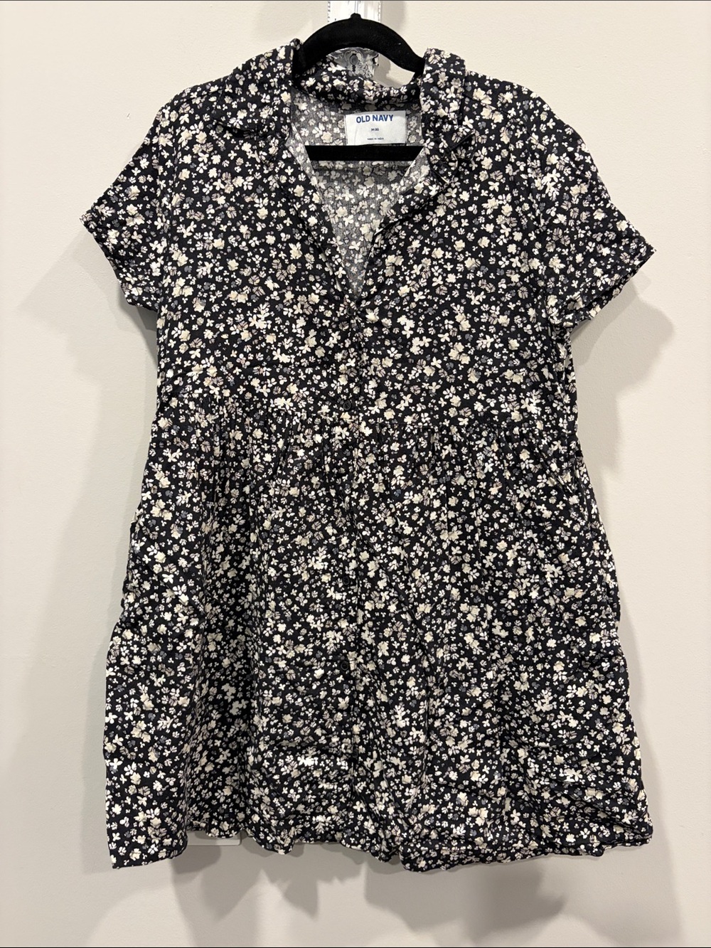 Old Navy Navy Floral Button-Front Short Sleeve Dress